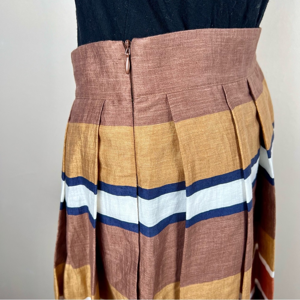 Eleventy Striped Flax Linen Maxi Skirt Earth Tone Size 8 - Picture 3 of 8